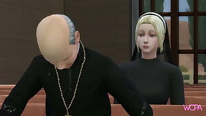 Innocent nun spied priest and then went to suck his dick with great desire